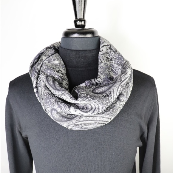 JosABank Scarf - Black & Grey Paisley, Silk & Wool - Picture 3 of 3